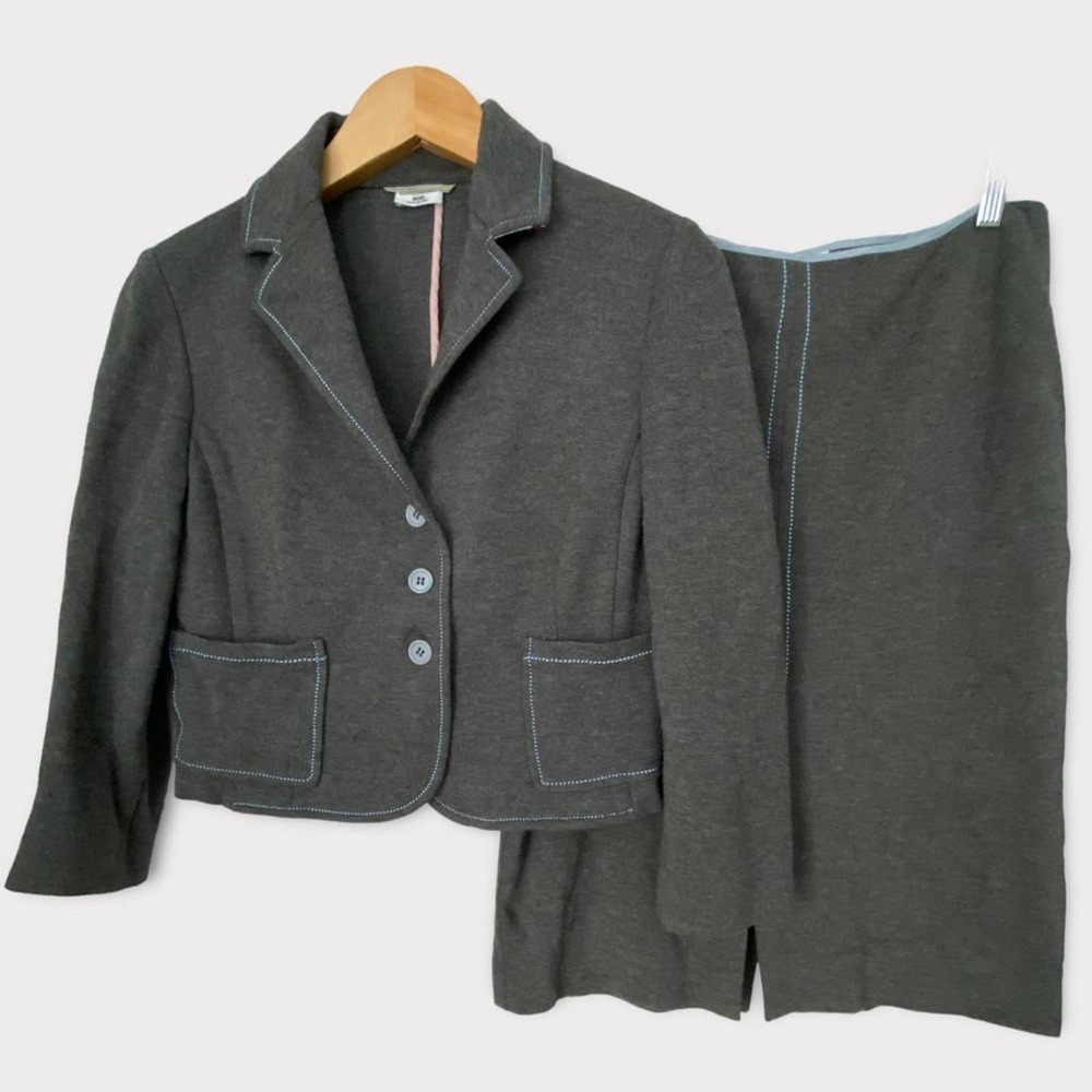 Paul Smith Blue Womens Skirt Suit Retro Sz 44 / 6 Gray Made in Italy Cropped